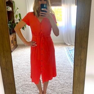Loft Button Up Coral Dress in 6P